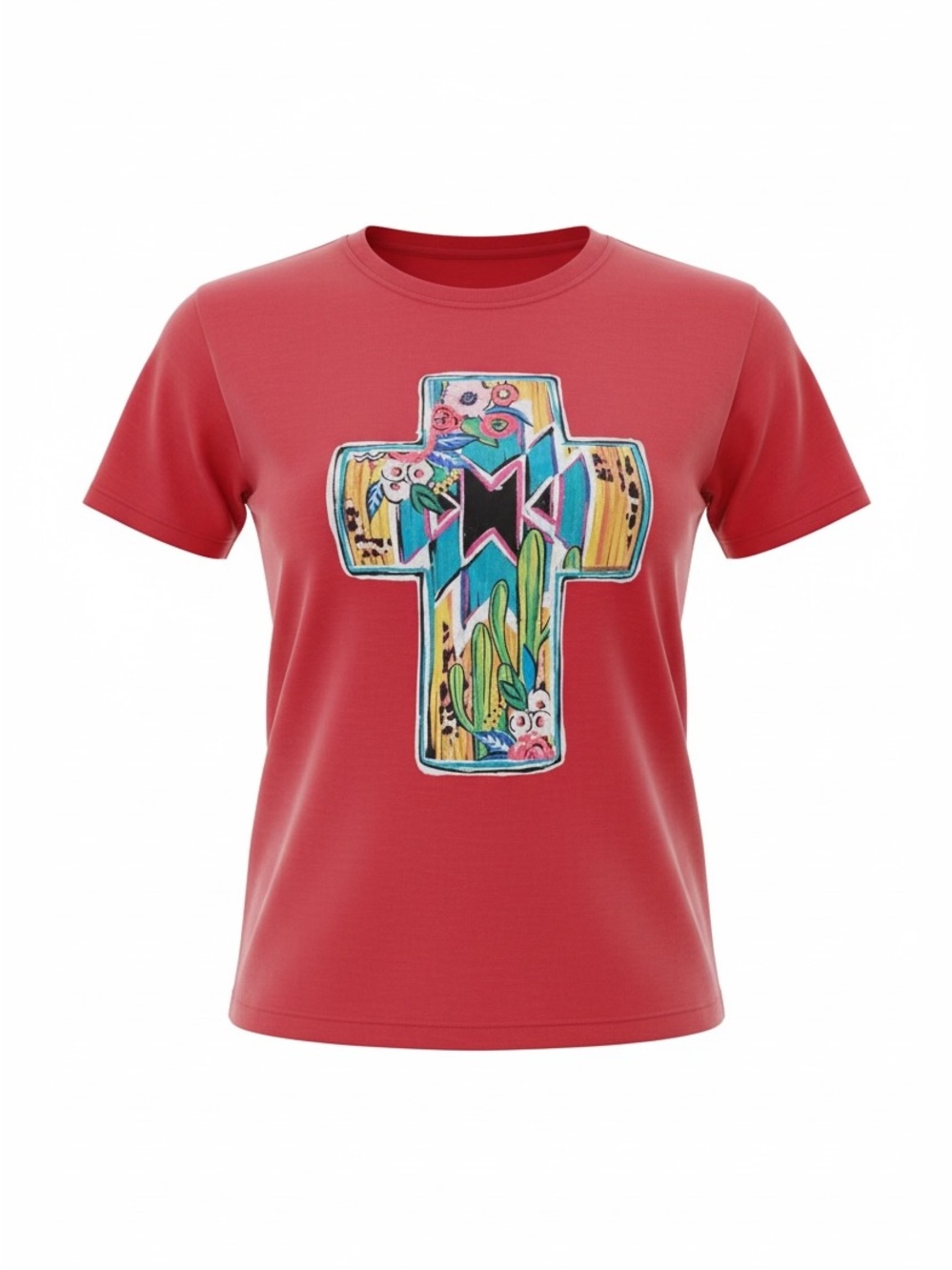 Women's Short Sleeve Coral Graphic Cross Tee - Size Medium